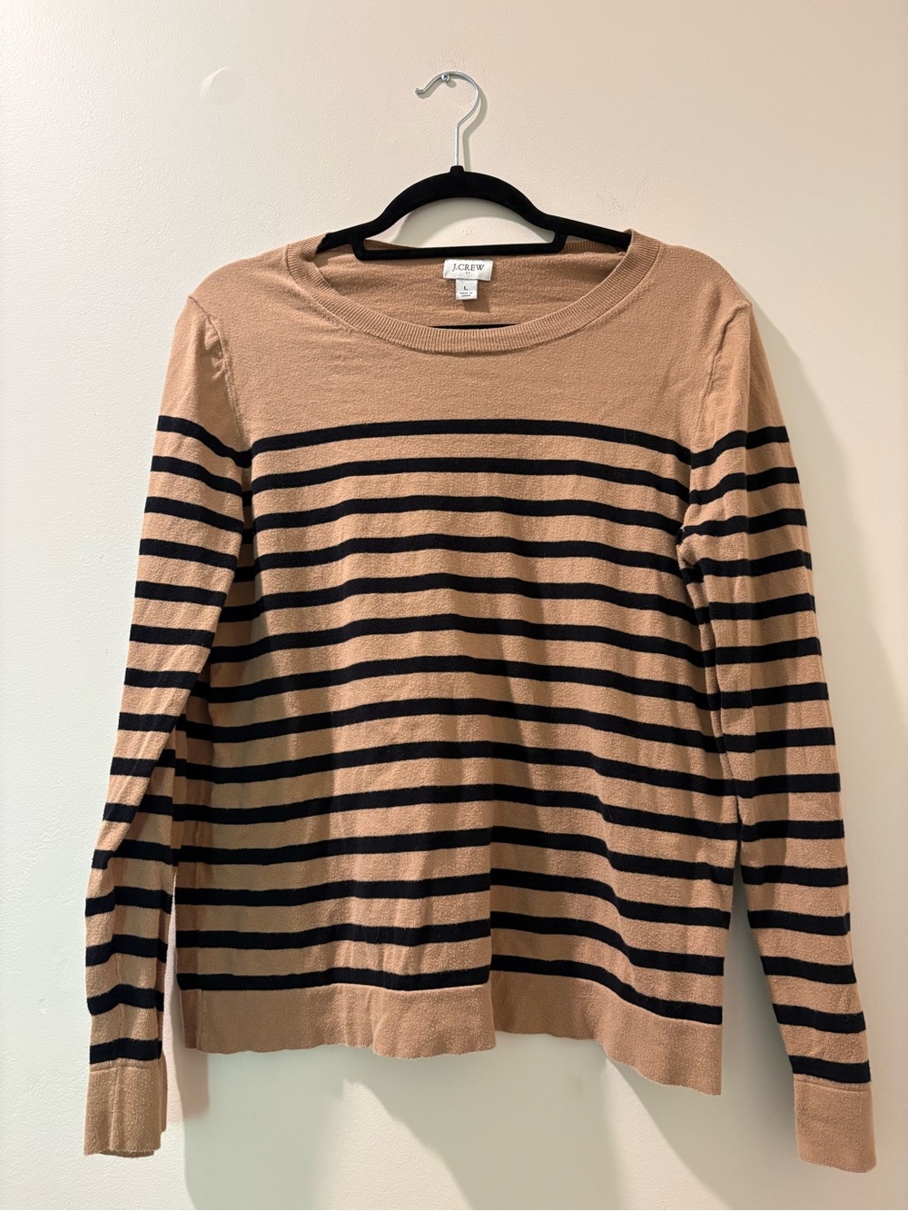 J. Crew Tan Sweater with Black Stripes